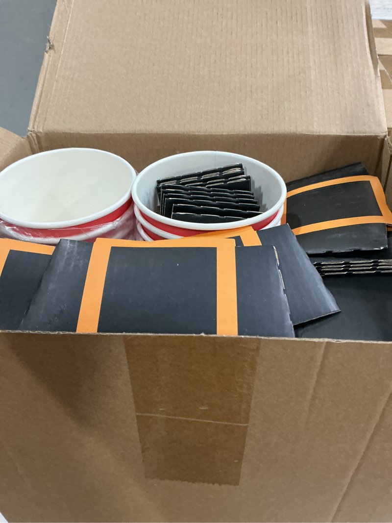 Condition photo showing New/Like New for Layhit 100 Pack Christmas Disposable Coffee Cups 16oz Red and Black Santa Belt Paper Drinking Cups with Sleeves Straws and Lids for Winter Christmas Xmas Holiday Hot Cocoa Party Supplies