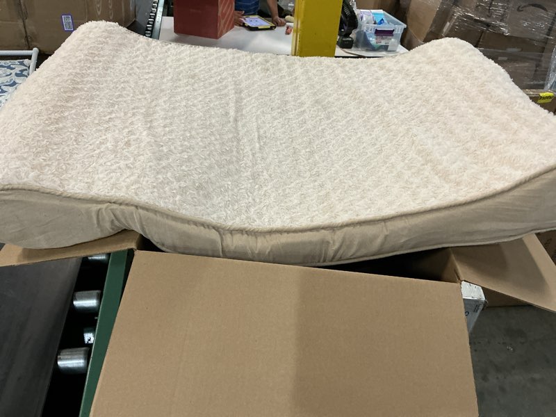 Condition photo showing As Is for furhaven pet dog bed | cooling gel memory foam orthopedic ultra plush luxe lounger pet bed for dogs & cats, cream, giant