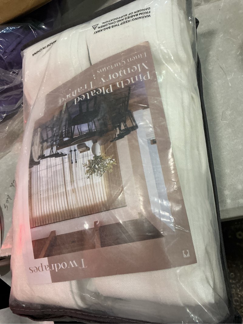 Condition photo showing Good Condition for pinch pleated linen curtains 108 inches long for living room 2 panels set cream ivory flax double pleated drapes back tab neutral boho ceiling floor 108 inch window curtains bedroom natural birch natural 40"w x 108"l (pack of 2)