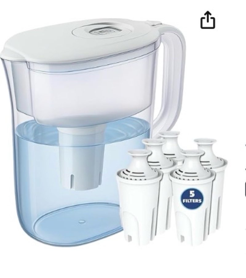 10-Cup Water Filter Pitcher with 5 Replacements & Electronic Change Reminder - Compatible Brita Water Pitcher Brita Filter Replacement
