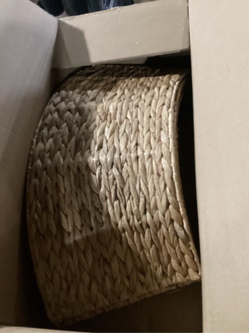 Condition photo showing As Is for Sweetcrispy 36inch Christmas Tree Collar for 9ft Trees, Woven Hyacinth Rattan 4-Panel Collar w/Cord Access Hole & Easy Lock Design, Natural Natural 36IN