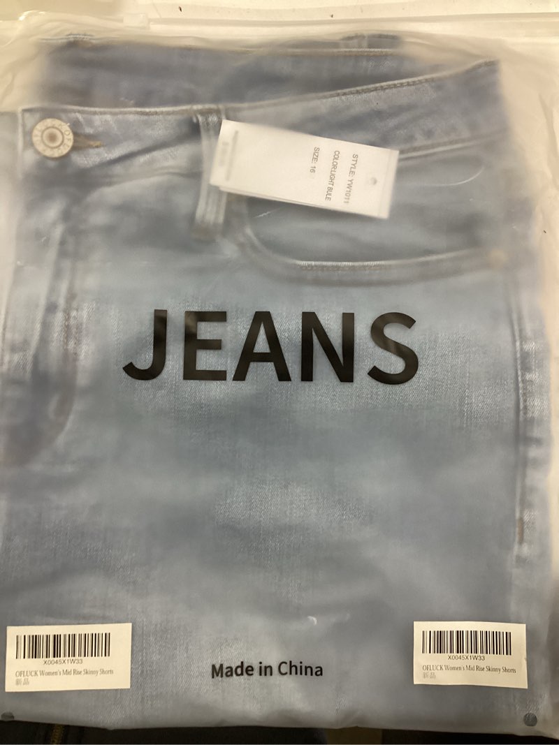 Condition photo showing New/Like New for OFLUCK Shorts for Women Mid Rise Roll Cuff Bermuda Stretch Denim Jean Shorts 2 Yw1011-light Blue