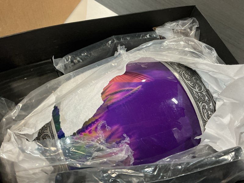 Condition photo showing Good Condition for small urns for human ashes adult female set of 6 - hummingbird urns for ashes for women - purple mini urns for sharing ashes - honor loved ones with love and grace