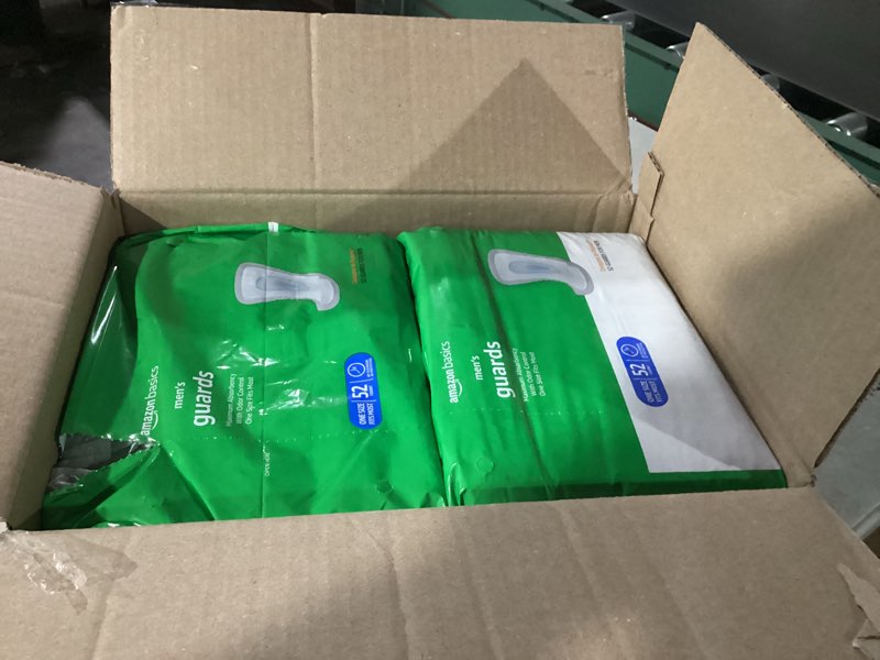 Condition photo showing Good Condition for Amazon Basics Men's Incontinence Guards, Maximum Absorbency, 104 Count, (2 Packs of 52)