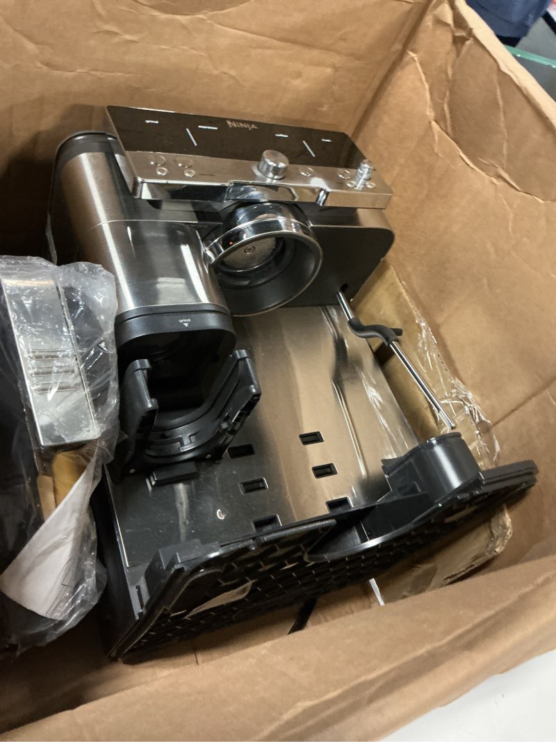 Condition photo showing As Is for ninja luxe café premier series, espresso machine, drip coffee maker & rapid cold brew, integrated grinder, assisted tamper, hands-free frother, for cappuccinos & lattes, cyberspace, es601cy luxe cafe cyberspace