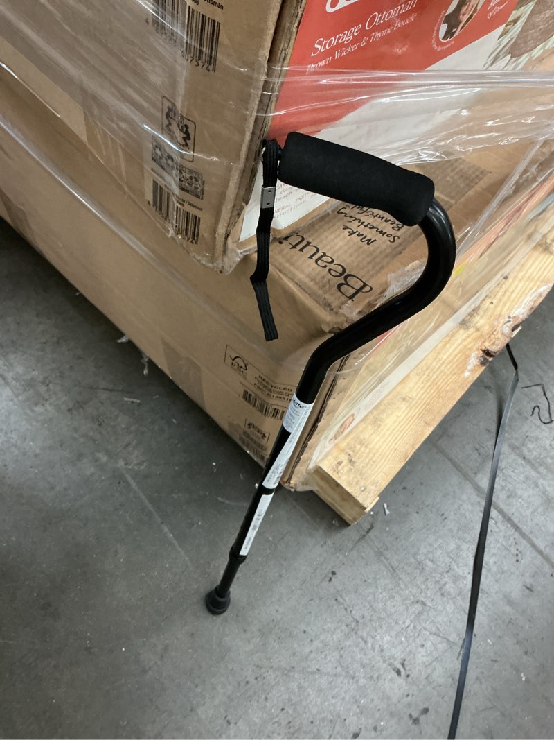 Condition photo showing As Is for dmi walking cane and walking stick for adult men and women, fsa eligible, lightweight and adjustable from 30-39 inches, supports up to 250 pounds with ergonomic hand grip and wrist strap, black 1