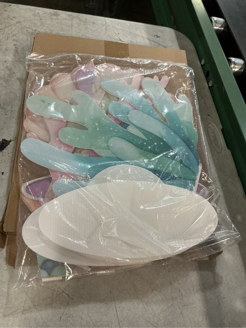 Condition photo showing New/Like New for novabright 4 pcs large mermaid birthday decorations mermaids photo booths props under the sea baby shower party decoration plastic clam shell, coral, stand mermaid tail ocean cutouts party decor