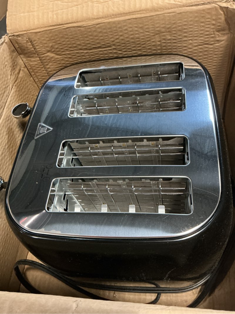Condition photo showing Good Condition for Amazon Basics 4 Slice Toaster, 6 Browning Settings, Removable Crumb Tray, Bagel and Defrost Function, Cancel Button, 1600W, Black Black 4 Slice Toaster