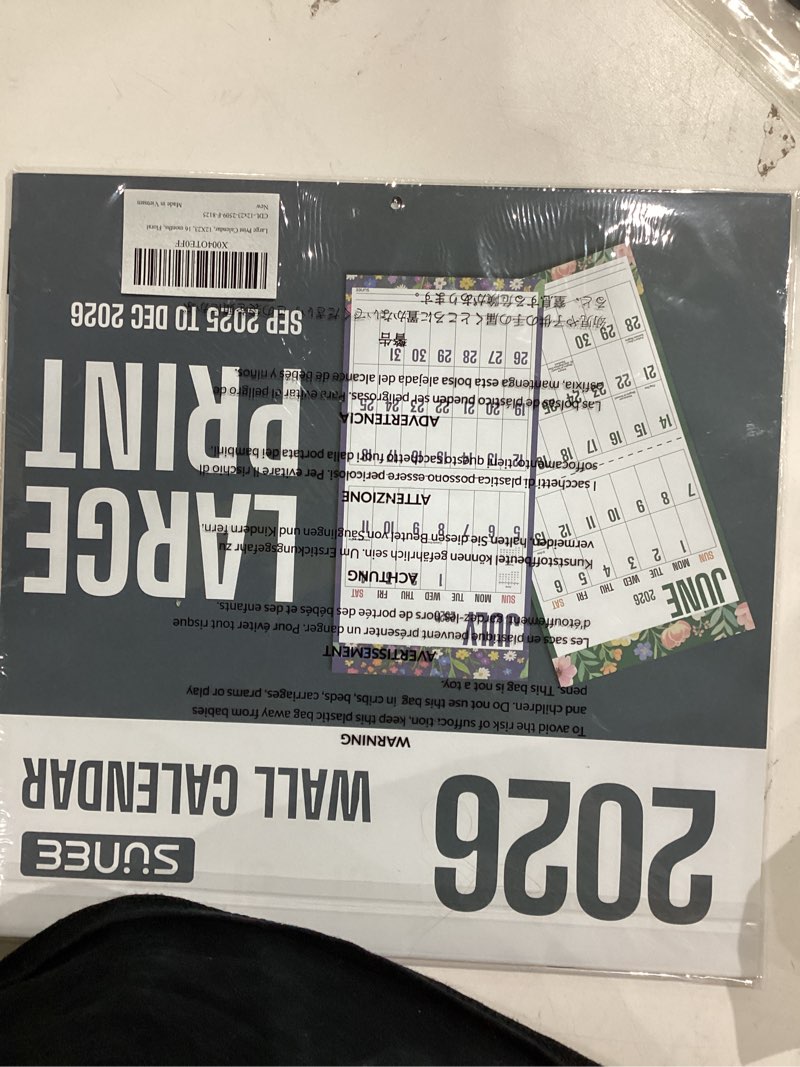 Condition photo showing New/Like New for SUNEE Wall Calendar 2025-2026, Large Print Wall Calendar Sep.2025 - Dec.2026, 16-Months, Monthly Planner with Big Grid, Large Floral Colorful Calendar for Home Office Planning, 12" x 24" (Open)