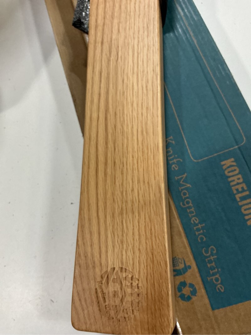 Condition photo showing New/Like New for magnetic knife strip, 16 inch oak magnetic knife holder for wall with n52 strong magnets, premium wooden knife magnetic strip organizer for kitchen knives, tools,no drilling 16 inch natural oak