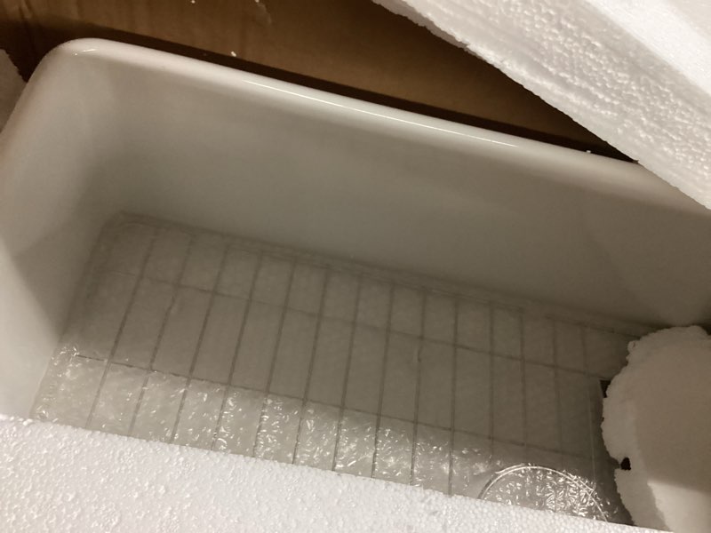 Condition photo showing Good Condition for TUKTUK White Farmhouse Sink 36 x 20 Fireclay Apron Front Farm Sink Undermount Single Bowl Deep Big Capacity Extra Wider Reversible Modern with Luxury Accessory Kit 36“x20" White Apron Sink