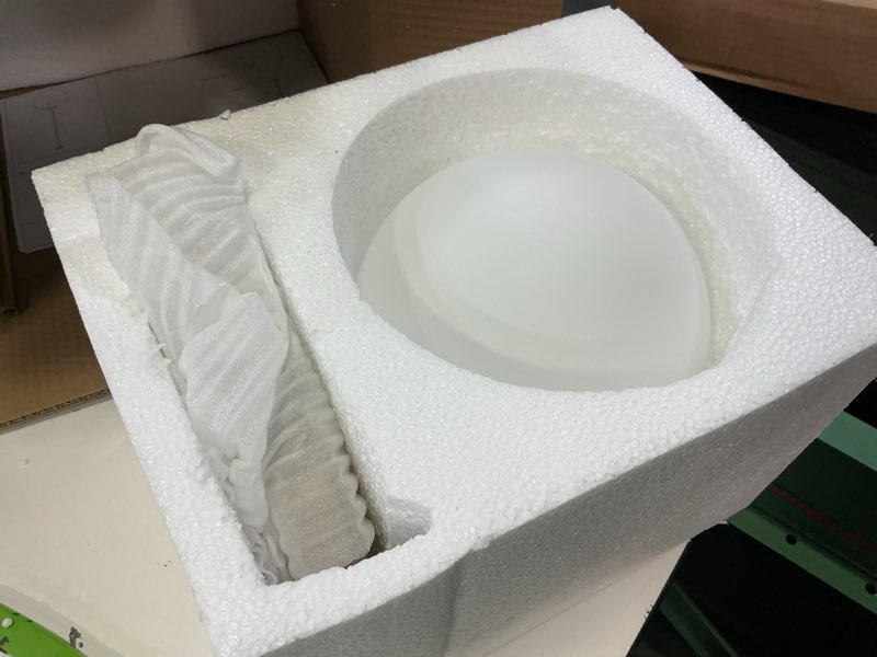 Condition photo showing As Is for modern globe pendant light 1-light mid century chandelier large 7.87” white globe glass shade brushed brass finished hanging light fixture for kitchen island (gold) frosted white 1 lights-7.87inches