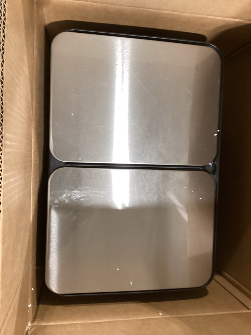 Condition photo showing Good Condition for DUMOS Kitchen Trash Can, 2×8-Gallon Garbage Can with Lid, Stainless Steel Trash Bin with 2 Removable Inner Buckets, Soft-Close Foot Pedal, Fingerprint-Resistant for Kitchen Home Office Silver 2×8 Gallon