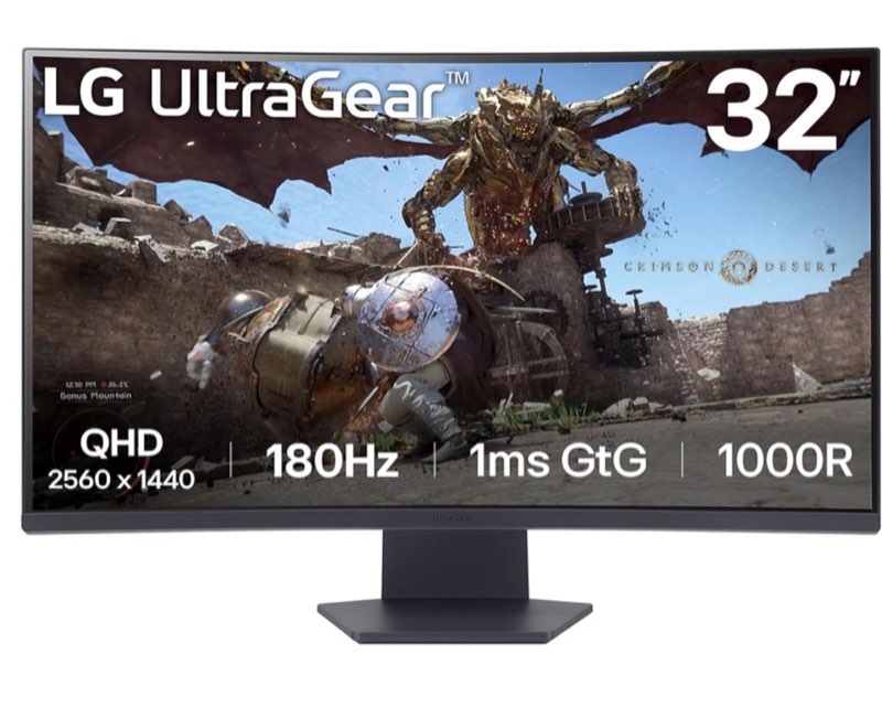 lg 32gs60qc-b ultragear 32-inch curved gaming monitor qhd (2560x1440) 180hz 1ms 1000r amd freesync h