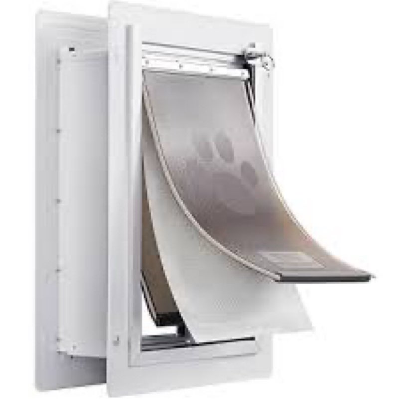 VEVOR 3-Flap Pet Door for Wall, Metal Frame with Lock, Energy-Efficient Insulated Pet Door, Easy to Install in Interior or Exterior Walls, Dog Door for Small Dogs (White-Small)