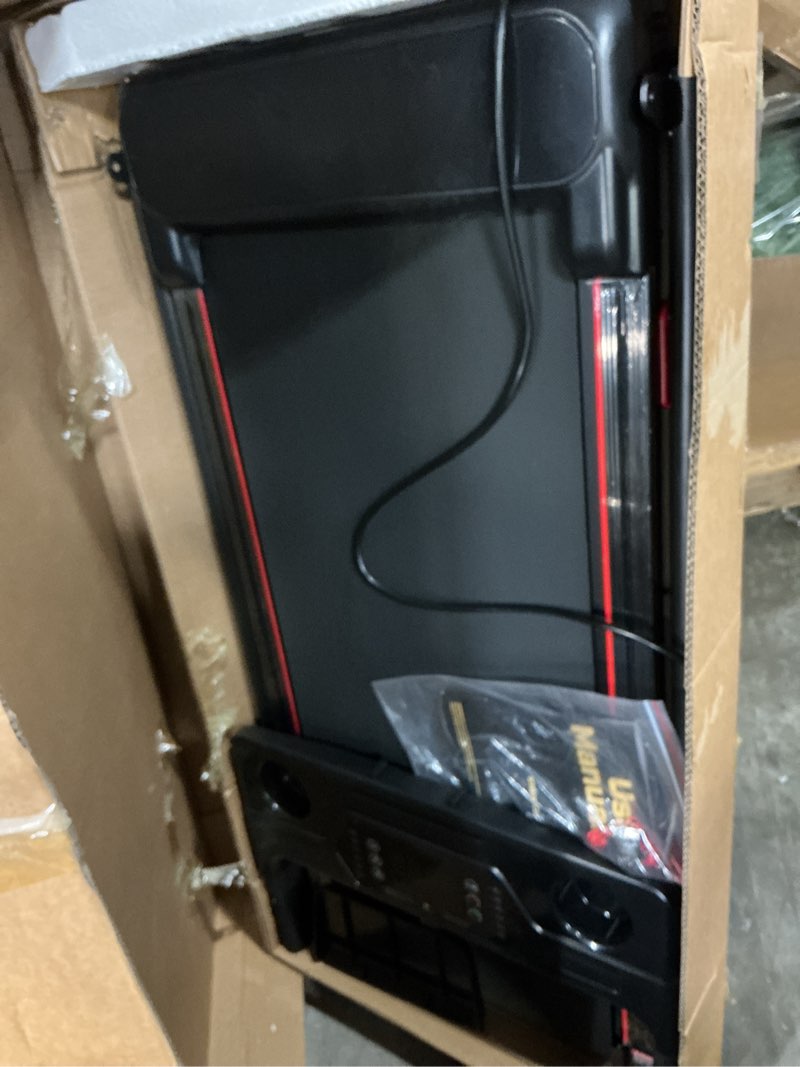 Condition photo showing As Is for treadmill with incline 3-in-1 portable treadmills for home small, incline walking pad treadmill with handle bar, walking pad foldable with 3.0hp quiet brushless, led dispay, 300lbs capacity black