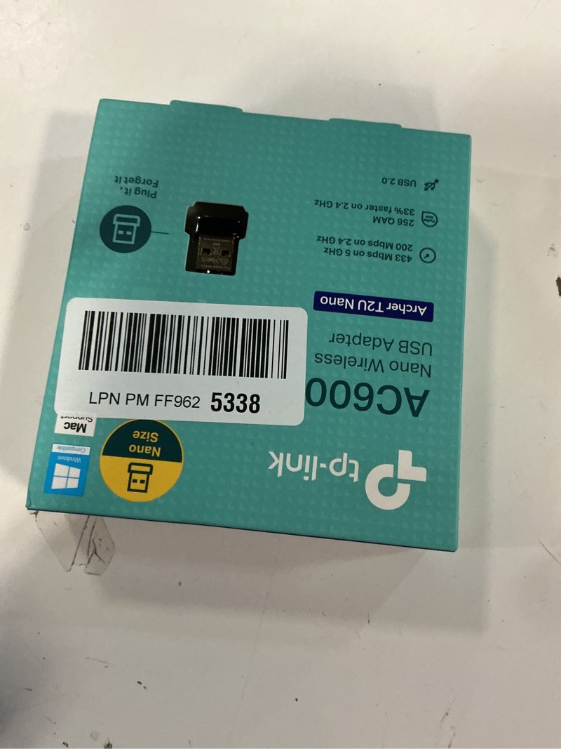 Condition photo showing New/Like New for TP-Link Nano AC600 USB WiFi Adapter(Archer T2U Nano)- 2.4G/5G Dual Band Wireless Network Transceiver for PC Desktop, Travel Size, Supports Windows (11,10, 8.1, 8, 7, XP/Mac OS X 10.9-10.14) AC600 WiFi