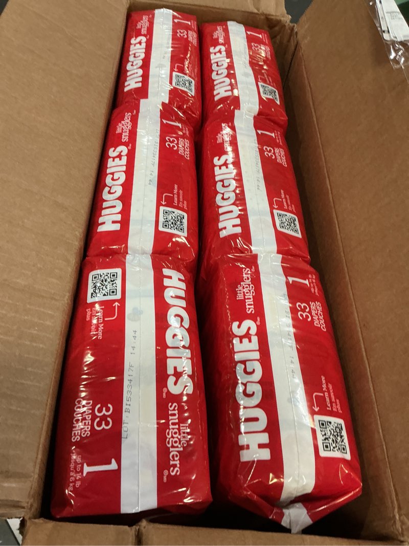 Condition photo showing New/Like New for Huggies Size 1 Diapers, Little Snugglers Diapers, Size 1 (8-14 lbs), 198 Count (6 Packs of 33), Packaging May Vary Size 1 198