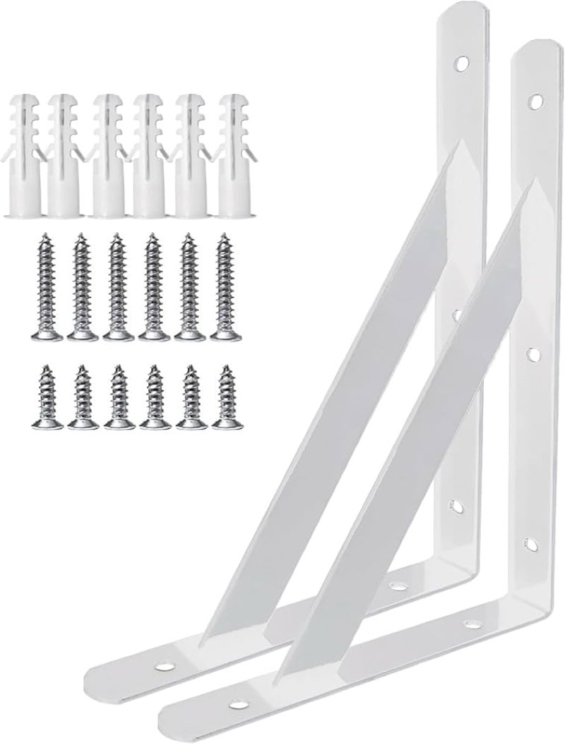 Heavy Duty Shelf Brackets Wall Mount Steel Bracket Wall Brackets for Shelves (White, 12 x 8 Inch-3 P