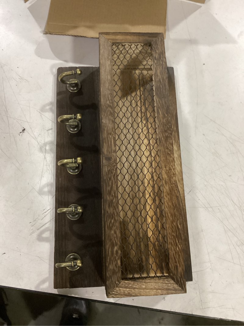 Condition photo showing Good Condition for colingmill magnetic mail and key holder for wall fridge wooden mail organizer with 5 key hooks for home bedroom fridge kitchen decorative(brown)
