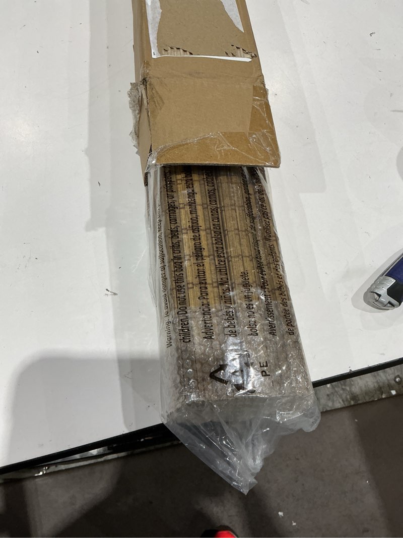Condition photo showing As Is for unishades cordless bamboo roman shades for windows, blinds size (26.5" w ×48" h) colour (highfield teak) ?room darkening?highfield teak 26.5" w × 48" h