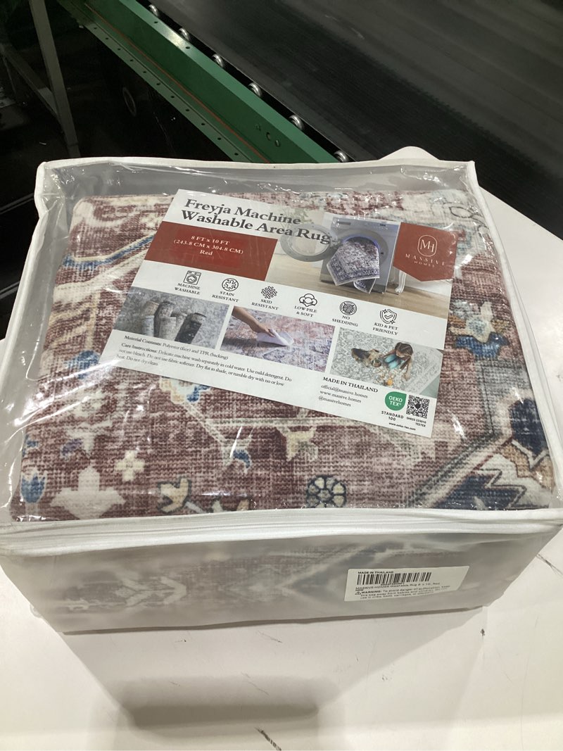 Condition photo showing Good Condition for Freyja 8x10 Large Area Rugs for Living Room, Vintage Distressed Soft Washable Rugs for Bedroom, Foldable Thin Non Slip Carpet Dining Room Table Office Boho Home Decor (Brick Red) 8' x 10' (Rectangular) Brick Red