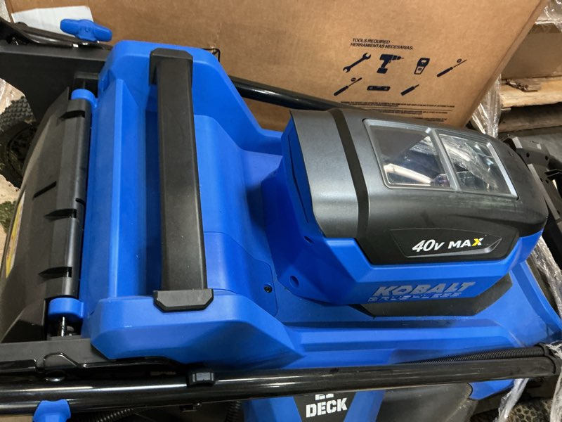 Condition photo showing As Is for cobalt model:kpm2040b-03 kobalt 21-in 40-volt brushless battery push lawn mower (battery and charger not included