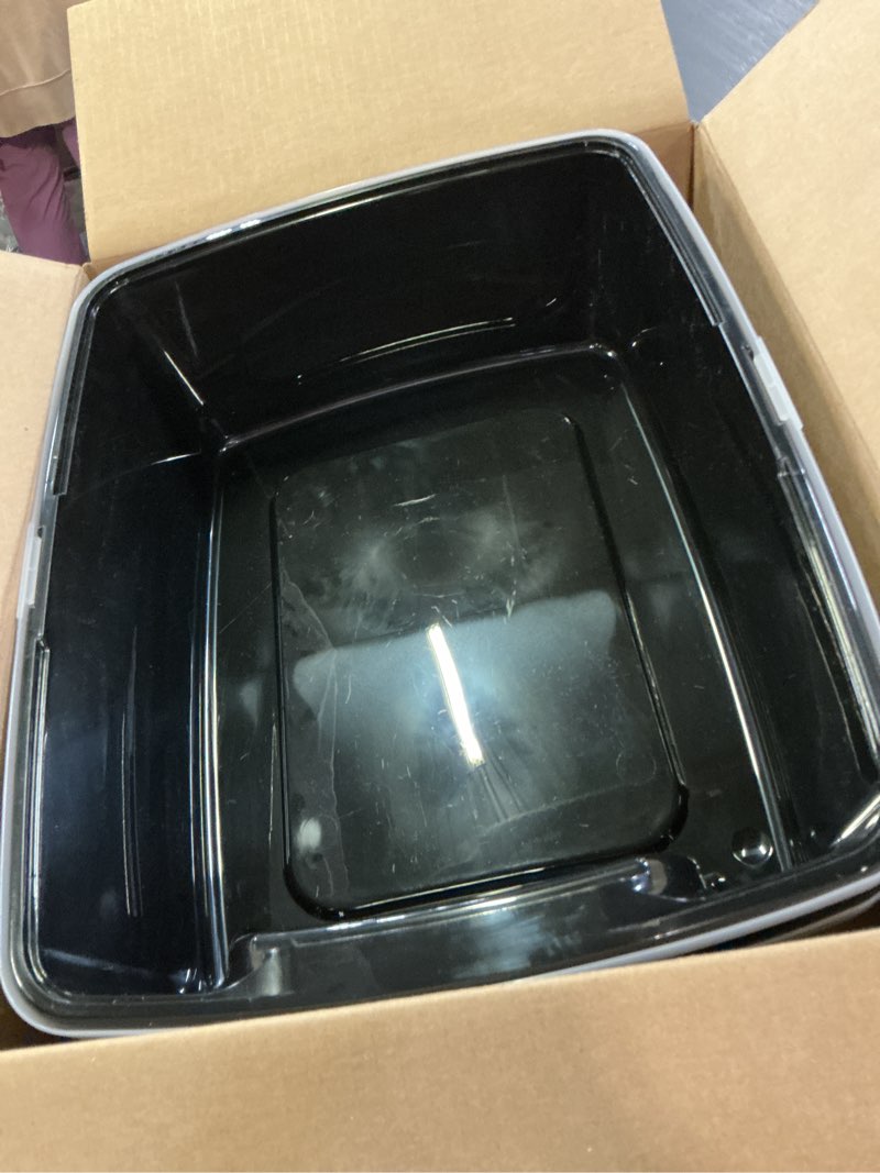 Condition photo showing Good Condition for iris usa cat litter box large open top with high sided walls tall scatter shield scoop included easy clean plastic pan stain resistant for cats kittens indoor multi-cat households 2-pack black black open top - 2 pack