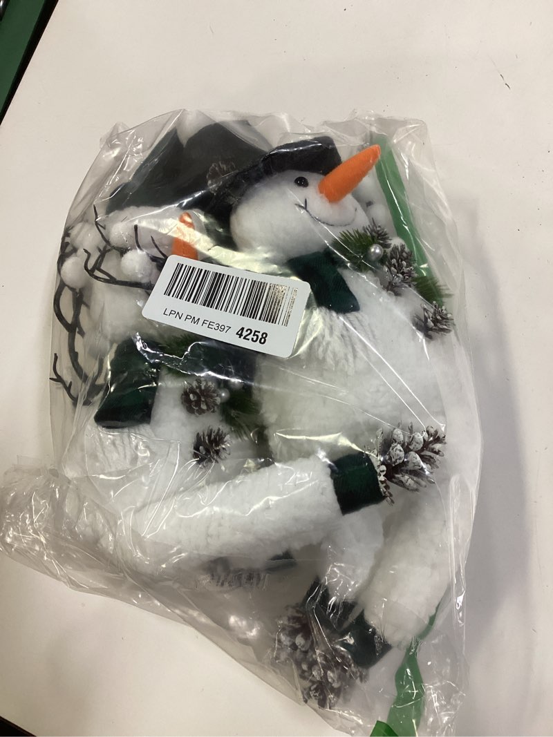 Condition photo showing New/Like New for 2 Pack Green and White Christmas Decor, 18" Lighted Plush Christmas Snowman Decorations, Light Up Snowman Holiday Present, Window Table Mantel Desk Fireplace Shelf Home Holiday Minimalist Decor