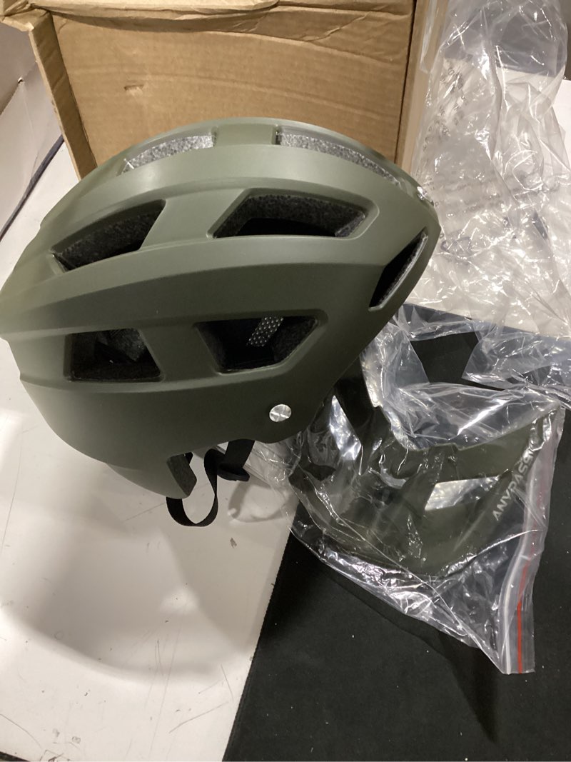Condition photo showing New/Like New for mountain bike helmet adult men women - ultra comfort, super lightweight bicycle helmets, mtb cycling gear biking accessories with adjustable fit & removable sun visor army green large