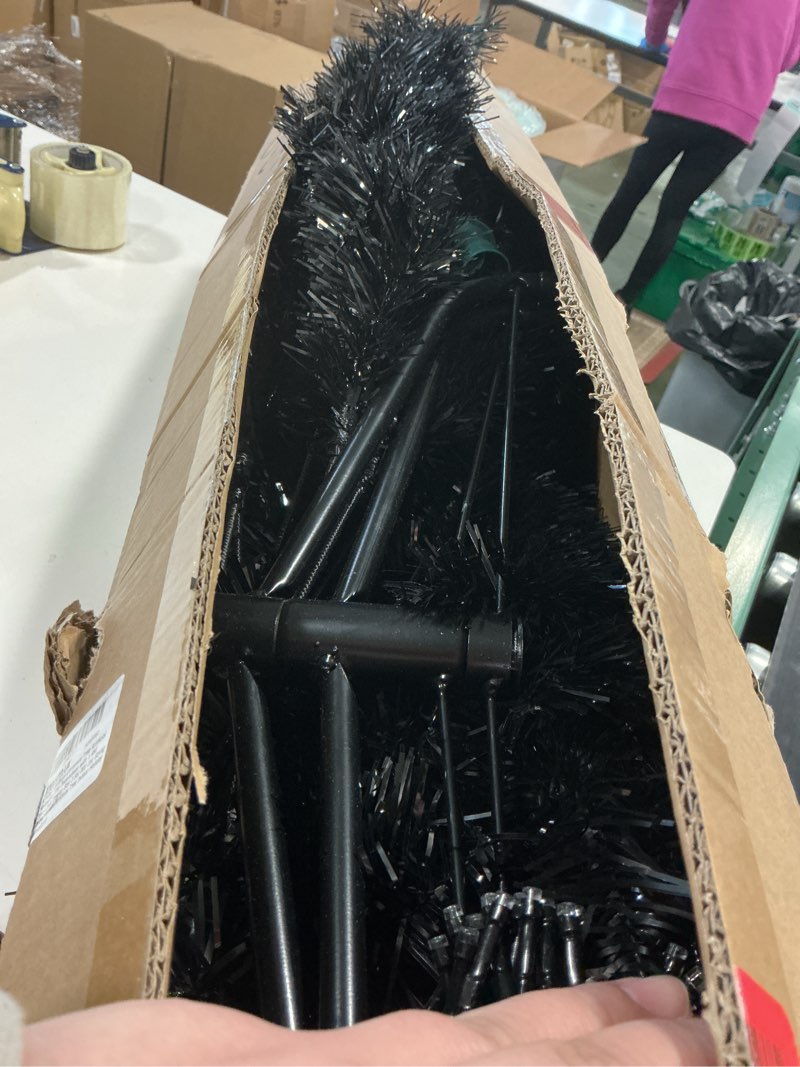 Condition photo showing Good Condition for KTKDE 7.5ft Black Christmas Tree Artificial Halloween Tree Decorations with 1,450 Tips-1pcs Treetop Star 3 Set 300 Led String Lights, Pencil Christmas Tree Indoor Holiday Party Decorations Black 7.5ft