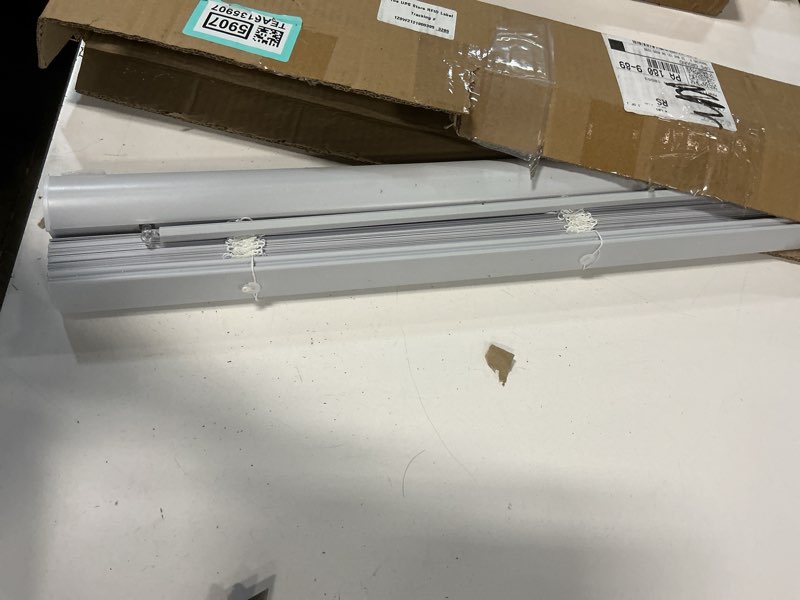 Condition photo showing As Is for CHICOLOGY Cordless 1  Vinyl Mini Blinds Midnight White (Blackout) 31 W X 48 H