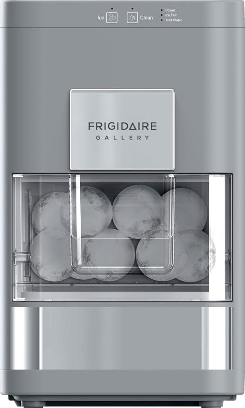 frigidaire, countertop artisanal sphere ice machine, transparent window, gourmet ice maker, 84 sphere per day capacity, auto self cleaning ice making machine - 16.75" d x 11.75" w x 20.25" h (grey)