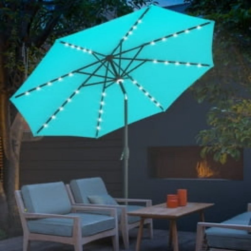 LOVE STORY 10 by 6.5 ft Solar Powered LED Patio Umbrella Rectangular Outdoor Table Market Umbrella with Push Button Tilt