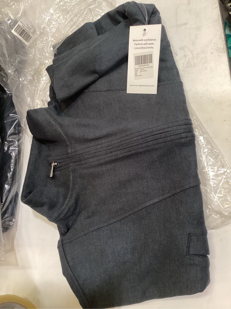 Condition photo showing New/Like New for women's fleeced performance jacket - full-zip stand-up collar, warm fleece for winter daily wear small black heather