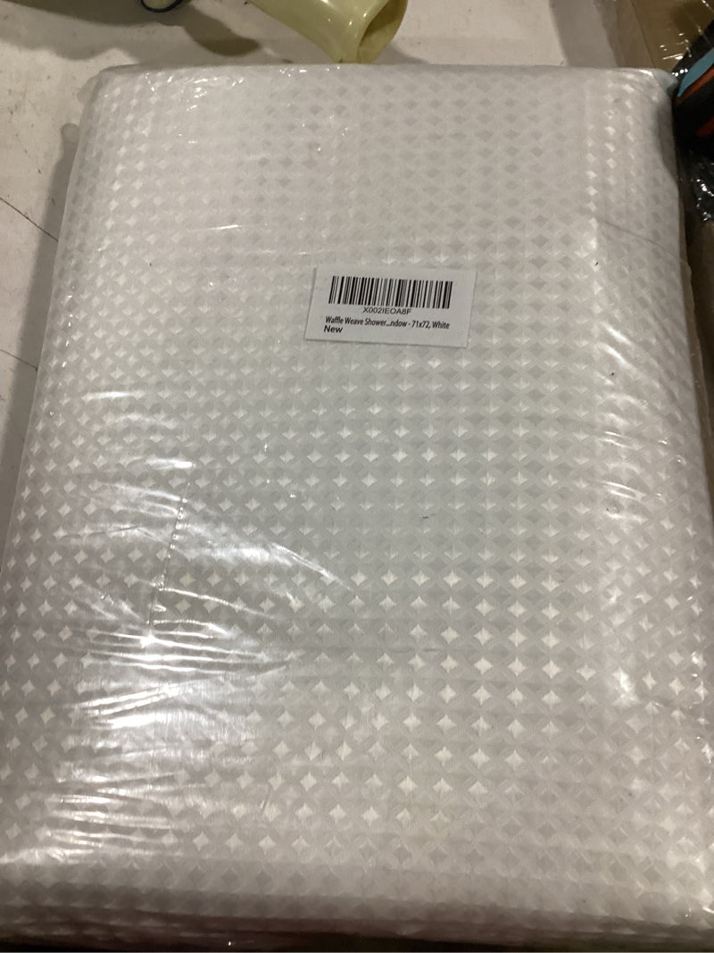 Condition photo showing Good Condition for n&y home waffle weave shower curtain with snap-in fabric liner set, 12 white hooks included - hotel style, waterproof & washable, heavyweight fabric & mesh top window - 71x72, white white 71"w x 72"l (pack of 1)