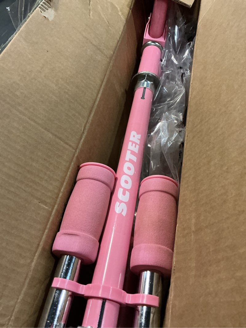 Condition photo showing As Is for scooter for kids with light up wheels, 3 adjustable levels, rear brake pink