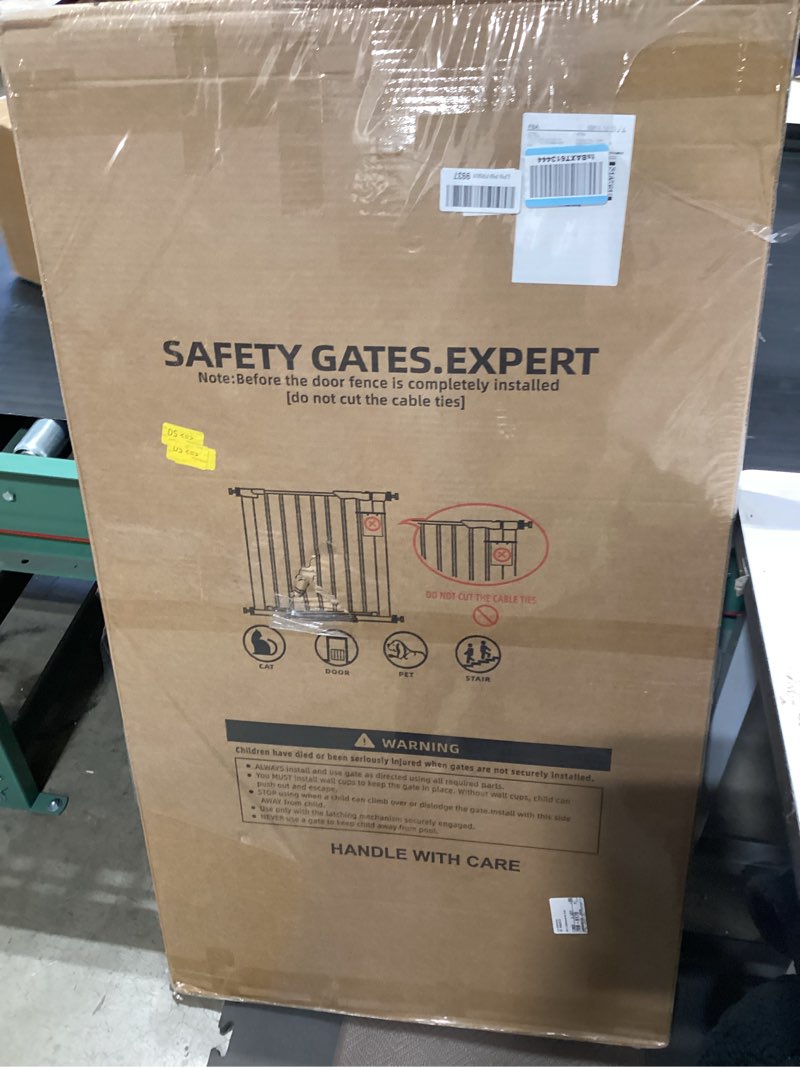 Condition photo showing New/Like New for 51.18" extra tall cat gate for door way auto close, 30"-40" adjustable width pet gate with 2.75" and 5.5" extension kits, no drilling pressure mount kit, white white 51"