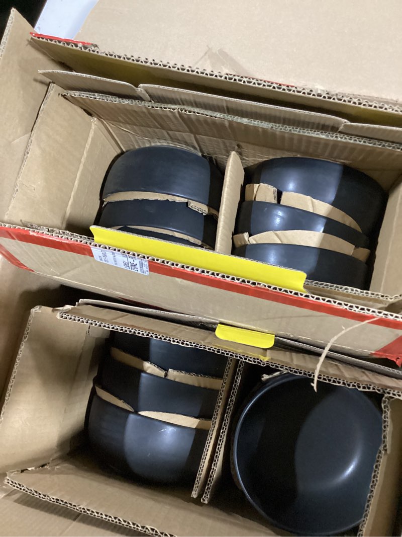 Condition photo showing Good Condition for (Bidding on 2 sets)MALACASA 26 OZ Porcelain Soup Bowls Set of 6, Black Ceramic Bowls for Kitchen, Cereal Bowl for Oatmeal, Fruit, Salad, Ramen and Rice Bowl -Dishwasher & Microwave Safe Bowls Black 26OZ (6PCS )