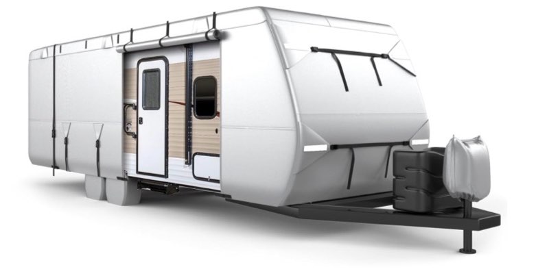 oxford fabric rv cover, 22-24ft travel trailer cover, waterproof & windproof, uv protection camper cover with extra straps, tire covers & jack cover
