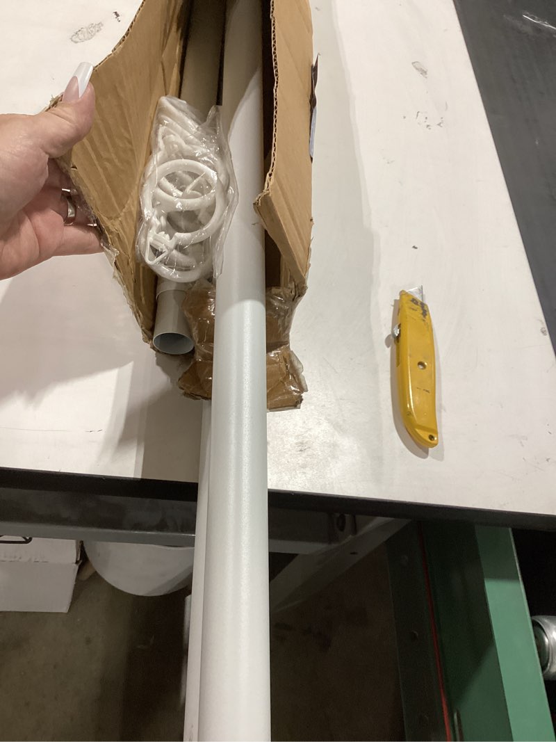 Condition photo showing As Is for zocone tension curtain rod 51-148 inch (4.25-12ft), extra long outdoor tension rod for patio, shower curtain rod no drilling, heavy duty tension rod for bathroom window, easy to install, white white 51-148 inches