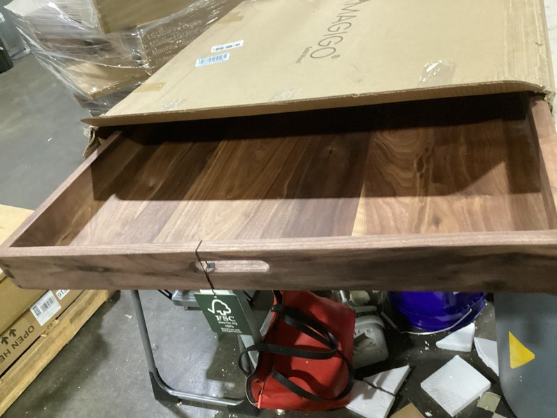 Condition photo showing As Is for 28 x 28 inches extra large square black walnut wood ottoman tray with handles, serve tea, coffee classic wooden decorative serving tray 28" x 28" x 2.5"