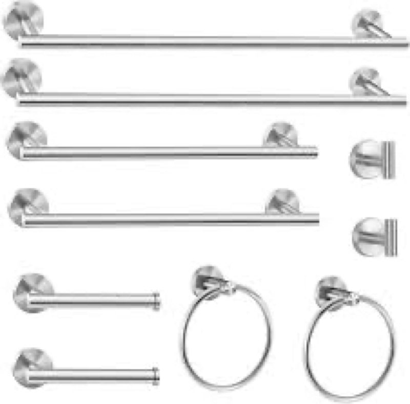 cilee 10 piece chrome bathroom accessories set, 24inch polished chrome towel bar ring+toilet paper h