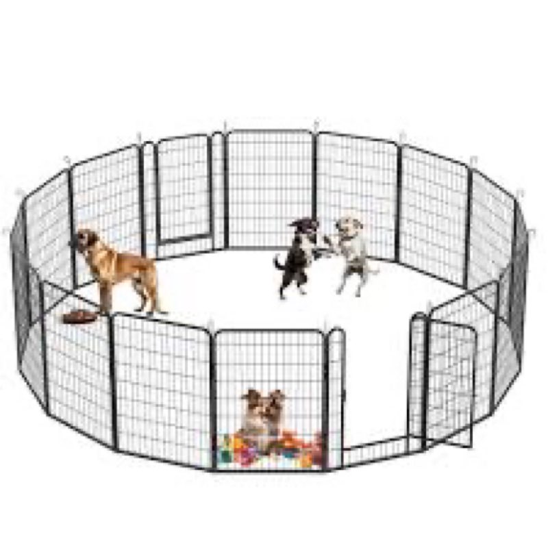 dumos dog playpen indoor, metal 32 inch 16 panels foldable pet fence with door, outdoor small medium
