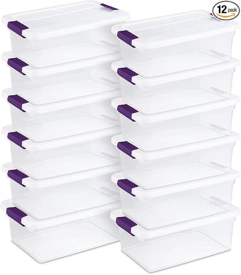 sterilite 15 qt clearview latch storage box, stackable bin with latching lid, plastic container to o