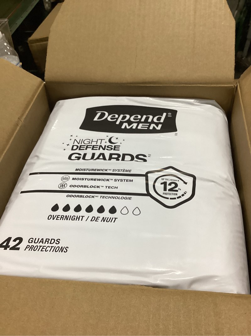 Condition photo showing As Is for depend guards incontinence pads for men, overnight absorbency, 84 count, packaging may vary