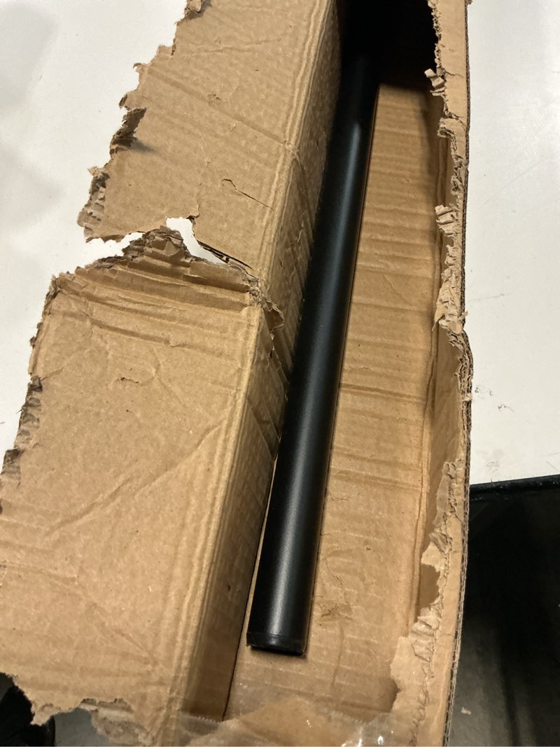 Condition photo showing As Is for exclusive home curtains ogee 1" curtain rod and coordinating finial set, matte black, adjustable 36"-72" matte black 36"-72"