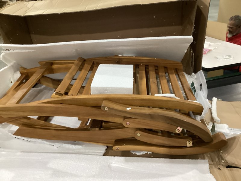 Condition photo showing As Is for IDZO, Percy Chairs Heavy Duty 400lbs Capacity Set of 2 w/Cushion, FSC Acacia Outdoor Furniture, Teak Finish, Fully Assembled, Wood Folding_Beige