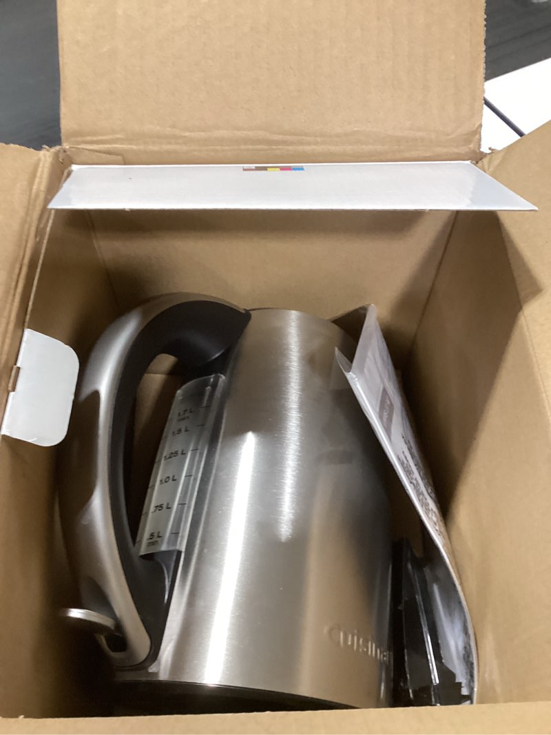 Condition photo showing Good Condition for cuisinart 1.7-liter electric kettle, cordless electric tea kettle, 1500-watts for fast heat-up of water, stay cool nonslip handle, auto shutoff, removable filter, jk-17p1, stainless steel stainless steel kettle