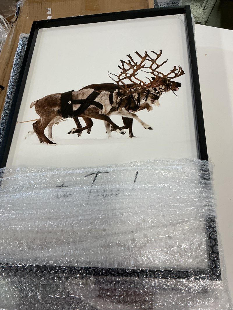 Condition photo showing Good Condition for HKBS Framed Christmas Wall Art Decor, Set of 3 Christmas Wall Canvas Prints Pictures Farmhouse Santa Claus Is Coming To Town for Holiday Home Decorations Indoor (Black, 12"x16", Framed) Black Framed 12"x16"